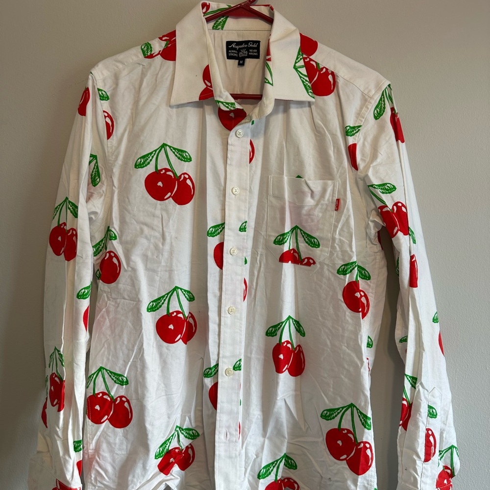 Red and White Cherry Print Casual Shirt